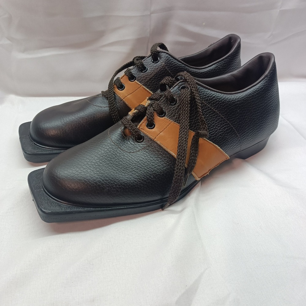 Vintage Leather Cross Country Ski Shoes Mens 12 D Brown 3-Pin Nordic Made in USA